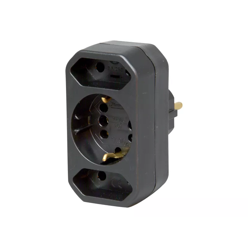 Kopp DUOversal adaptador Schuko, 2 tomas, 16 A, 250 V, negro 179605004