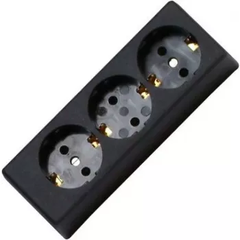 HEINRICH KOPP Regleta de 3 tomas sin interruptor, negra, sin cablear, 16 A, 250 V, Schuko, protección infantil, montaje en pared 120305001