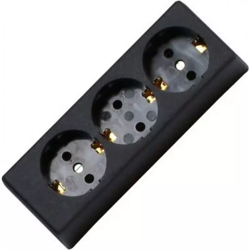 HEINRICH KOPP Regleta de 3 tomas sin interruptor, negra, sin cablear, 16 A, 250 V, Schuko, protección infantil, montaje en pared 120305001