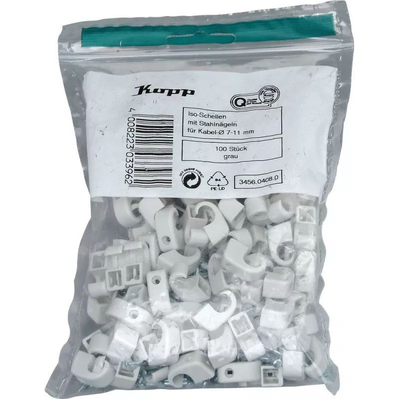 Kopp Pinza para cables con clavo, diámetro de haz 7-11 mm, gris, 100 uds. 345604080