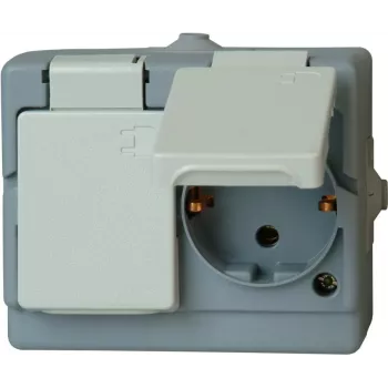 HEINRICH KOPP Toma Schuko doble de superficie IP44, precableada, horizontal, gris 1302.4800.6