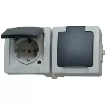 HEINRICH KOPP enchufe Schuko de 2 tomas con tapa abatible y protección contra contactos elevada, gris (137056002)