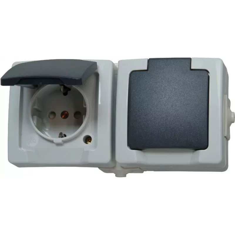 HEINRICH KOPP enchufe Schuko de 2 tomas con tapa abatible y protección contra contactos elevada, gris (137056002)