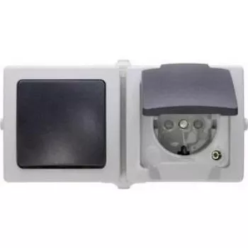 Kopp Nautic unidad combinada, enchufe con interruptor y tapa abatible, gris, IP44, montaje en superficie 138656001