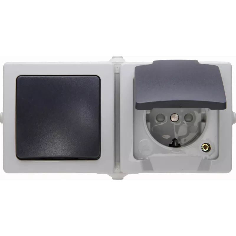 Kopp Nautic unidad combinada, enchufe con interruptor y tapa abatible, gris, IP44, montaje en superficie 138656001