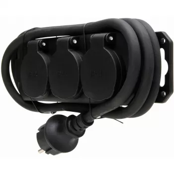 HEINRICH KOPP 223003044 Regleta de enchufes 3 tomas con protección infantil, negra, cable de 1,4 m