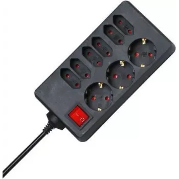 HEINRICH KOPP alargador 9 tomas Schuko 1,4 m negro/rojo con interruptor iluminado 129805005