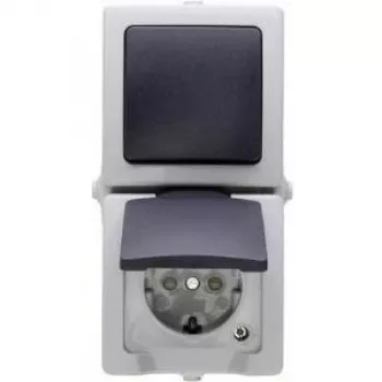 HEINRICH KOPP Nautic gris interruptor combinado y toma de corriente con tapa abatible, IP44, 250 V, 16 A 138556008