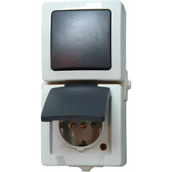 HEINRICH KOPP Nautic gris interruptor combinado y toma de corriente con tapa abatible, IP44, 250 V, 16 A 138556008