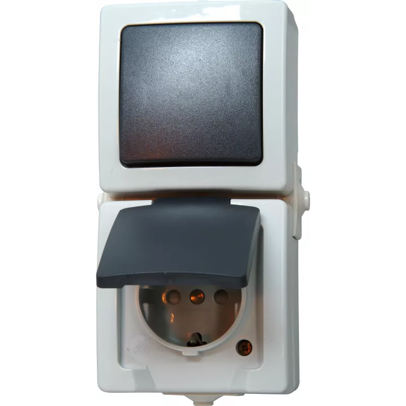 HEINRICH KOPP Nautic gris interruptor combinado y toma de corriente con tapa abatible, IP44, 250 V, 16 A 138556008