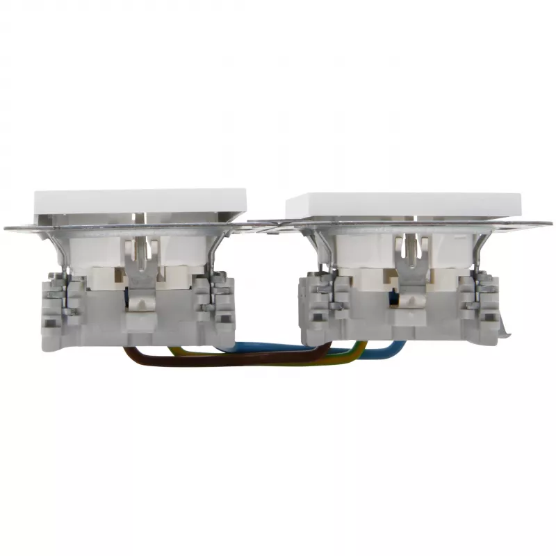 HEINRICH KOPP HK07 KombiQuick toma de corriente Schuko doble horizontal de empotrar, blanco puro (RAL 9010), con protección infantil, 16 A, 250 V, bornes de conexión rápida, termoplástico libre de halógenos 133829004