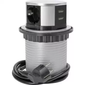 HEINRICH KOPP torre de enchufes 3 tomas plateada con cable de 1,4 m, 16 A, tomas con protección infantil 229005011