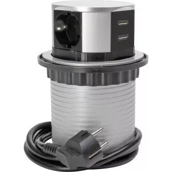 HEINRICH KOPP torre de enchufes 3 tomas plateada con cable de 1,4 m, 16 A, tomas con protección infantil 229005011