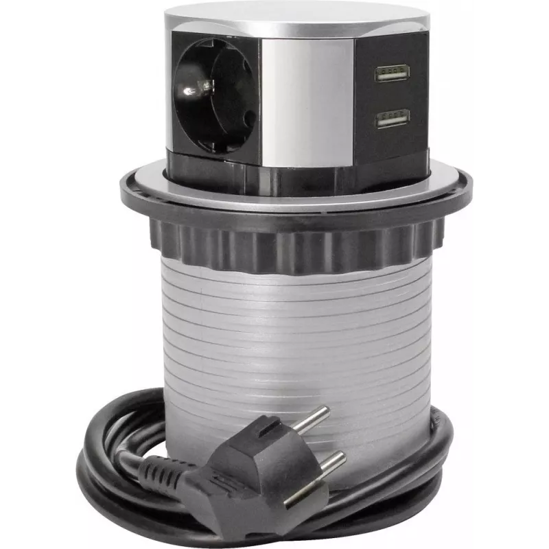 HEINRICH KOPP torre de enchufes 3 tomas plateada con cable de 1,4 m, 16 A, tomas con protección infantil 229005011