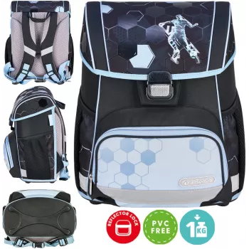 Mochila escolar Herlitz Loop 6-9 años con Cyber Soccer Robot, 16 L, set de 4 piezas, poliéster, negro