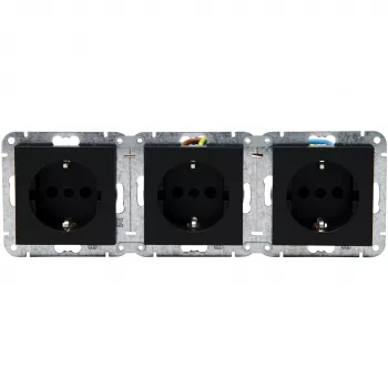 HEINRICH KOPP HK07 KombiQuick toma de corriente Schuko empotrable 3 tomas, horizontal, negra, 16 A, 250 V, IP20, bornes de tornillo, sin protección infantil 133350001