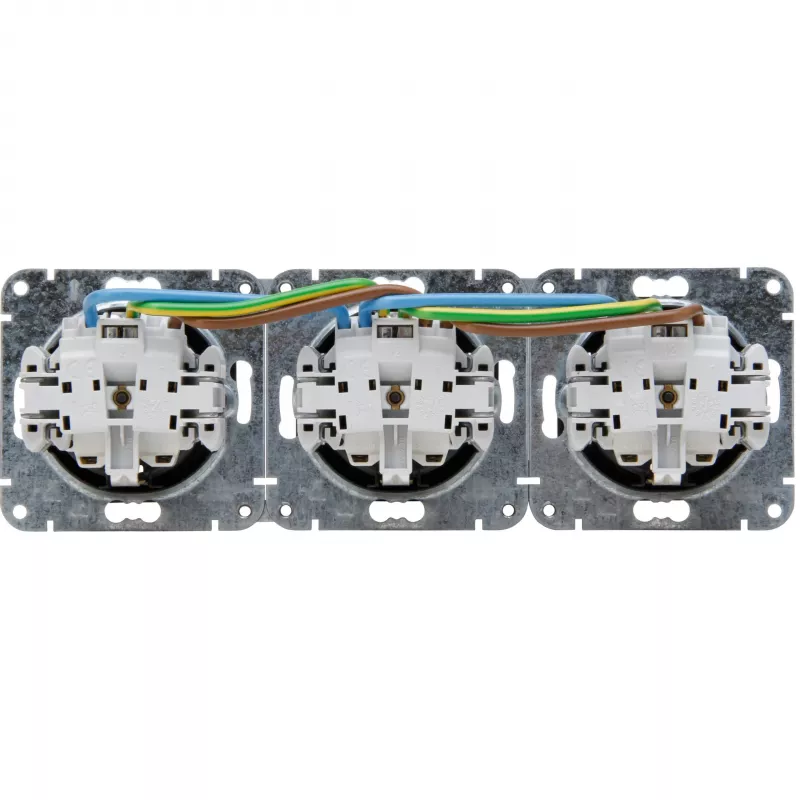 HEINRICH KOPP HK07 KombiQuick toma de corriente Schuko empotrable 3 tomas, horizontal, negra, 16 A, 250 V, IP20, bornes de tornillo, sin protección infantil 133350001
