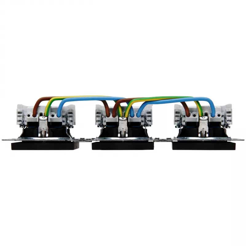 HEINRICH KOPP HK07 KombiQuick toma de corriente Schuko empotrable 3 tomas, horizontal, negra, 16 A, 250 V, IP20, bornes de tornillo, sin protección infantil 133350001
