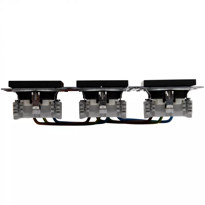 HEINRICH KOPP HK07 KombiQuick toma de corriente Schuko empotrable 3 tomas, horizontal, negra, 16 A, 250 V, IP20, bornes de tornillo, sin protección infantil 133350001