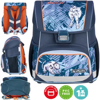 Mochila escolar Herlitz Loop Cyber Soccer 16L, 6-9 años, cierre magnético Fidlock, espalda ergonómica, certificada por TÜV Rheinland