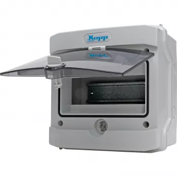 Heinrich Kopp 353854000 caja de distribución de superficie para zonas húmedas con puerta, regleta de bornes y accesorios, gris/negro