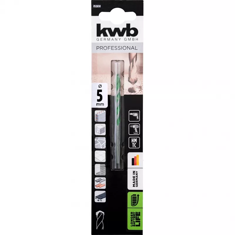 kwb 052650 Broca de carburo para granito 5 mm x 85 mm con vástago cilíndrico