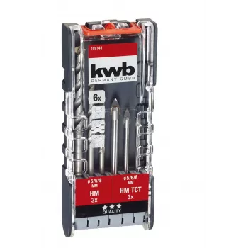 kwb 109146 Set de brocas para vidrio, 6 piezas, 5/6/8 mm, carburo de tungsteno, para vidrio, azulejos, cerámica, espejos, porcelana