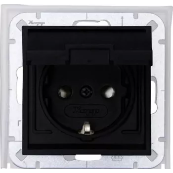 HEINRICH KOPP 954050001 Toma de corriente con contacto de protección empotrable con tapa abatible, IP44, 16 A, 250 V, negro