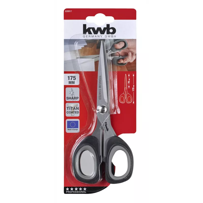 KWB 020917 Tijera universal 200 mm acero inoxidable Soft Grip negro/rojo