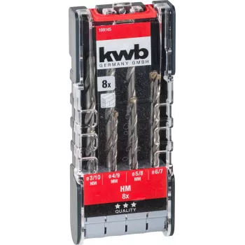 kwb 109145 Set de brocas espirales para piedra con punta de carburo, 8 piezas, 3-10 mm