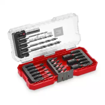 Einhell Juego de vasos y puntas 1/4 pulgadas (6,3 mm), 18 piezas, acero cromo-vanadio, portapuntas magnético, maletín de plástico 108709