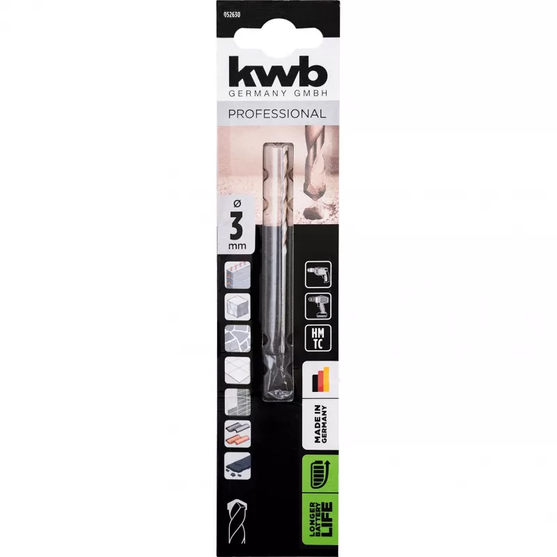 KWB 052630 Broca para granito de carburo 3,0 mm x 70 mm vástago cilíndrico