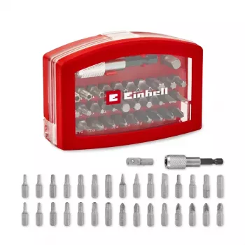 Einhell BELT CLIP 118495 Set de 32 puntas de destornillador con puntas Phillips, PoziDriv, planas, Torx y Torx de seguridad en estuche con clip de cinturón