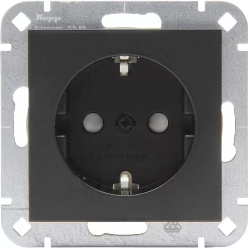 Kopp Toma de corriente SCHUKO con protección infantil reforzada, negro mate, HK07, 16 A, 250 V, montaje empotrado 940050000