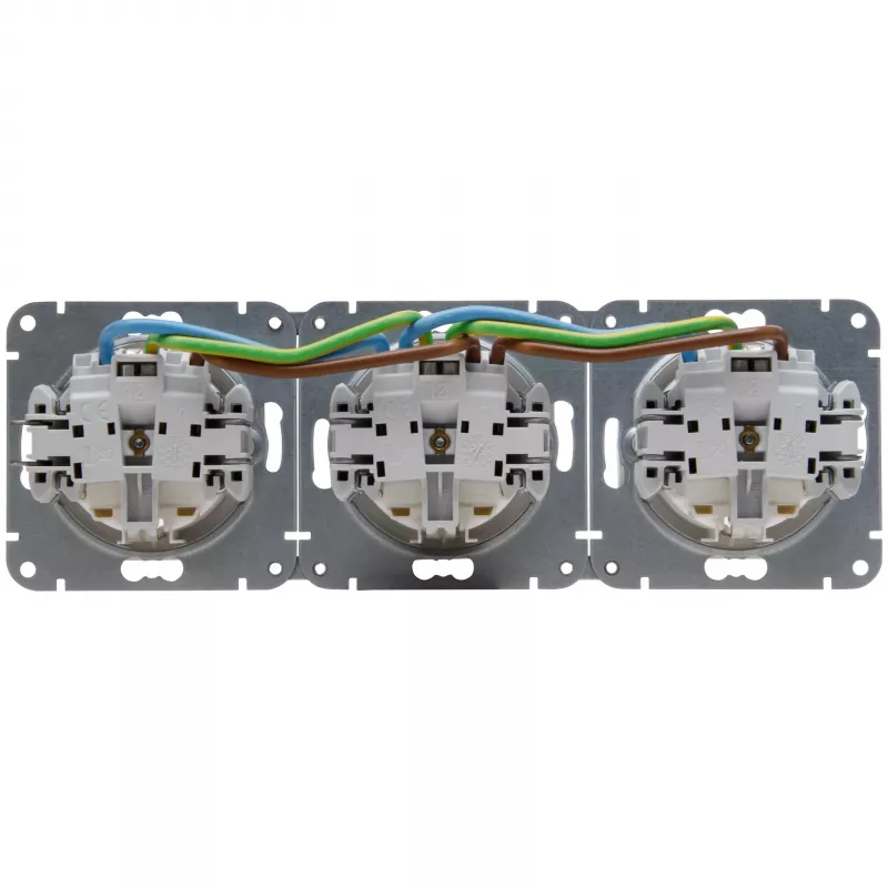 HEINRICH KOPP HK07 KombiQuick Toma de corriente Schuko triple horizontal con protección infantil, blanco puro 133429002
