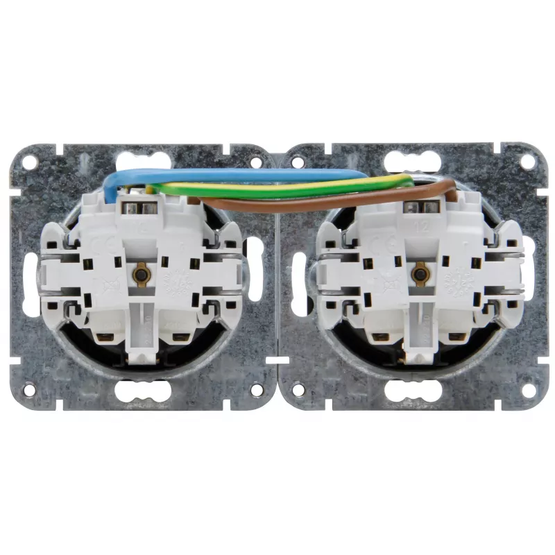 HEINRICH KOPP HK07 KombiQuick Toma de corriente horizontal para empotrar de 2 elementos con protección infantil, negro 133850006