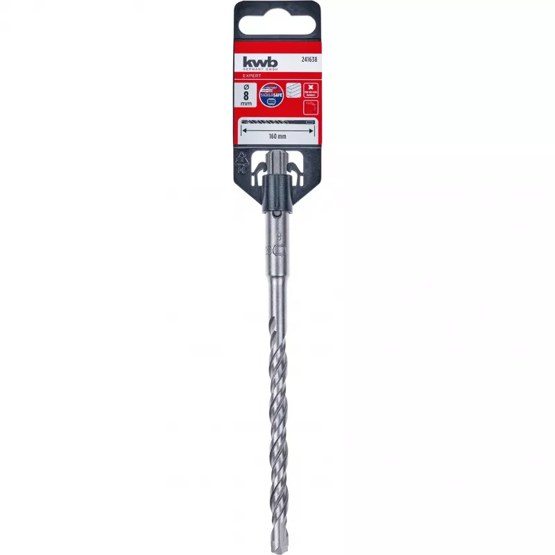 kwb 241638 Broca martillo SDS-Plus, 8 mm x 160 mm, punta de carburo de tungsteno, para hormigón, mampostería, piedra, 1 ud.