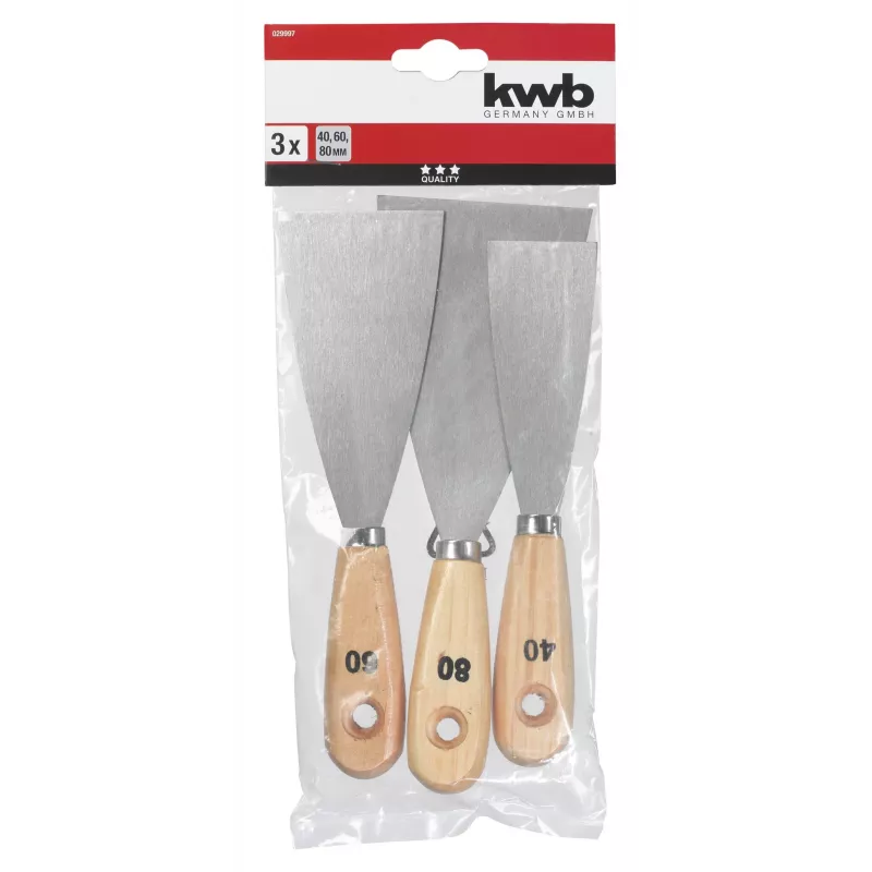 kwb 029997 Set de espátulas 4 piezas acero inoxidable cuchillas flexibles 30-100 mm