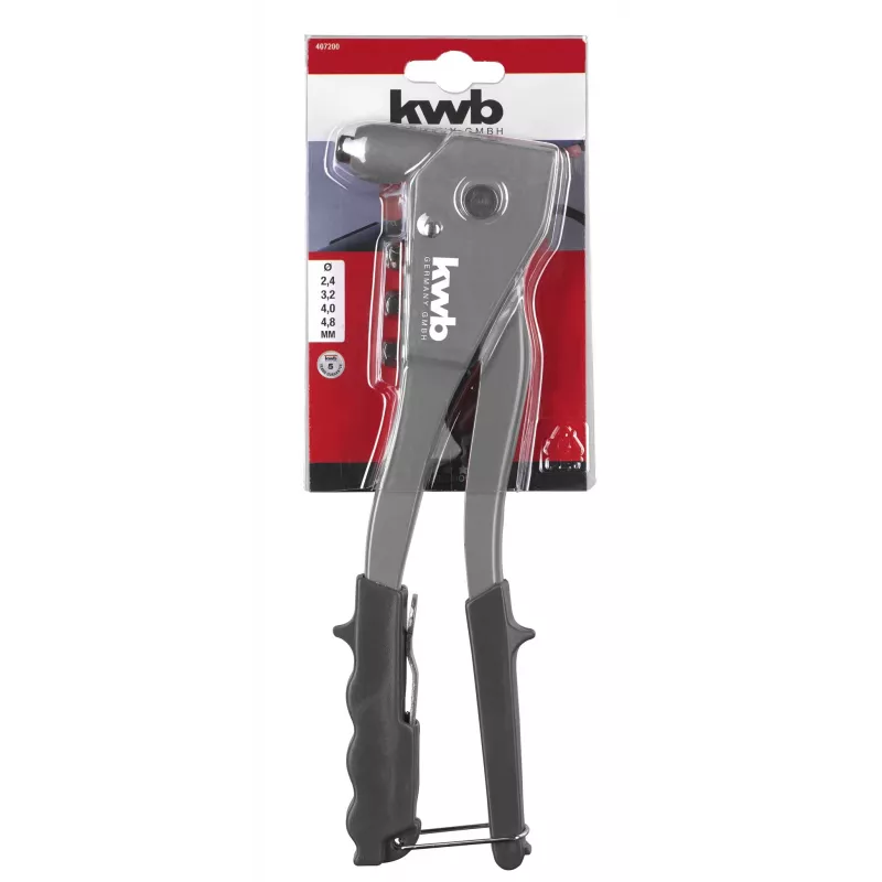 kwb 407200 Remachadora manual con 4 boquillas (2,4-4,8 mm), para remaches de aluminio y acero