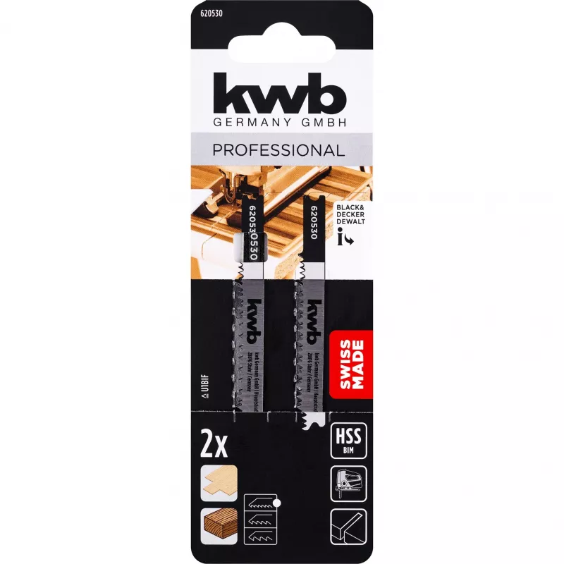 kwb 620530 Hojas de sierra de calar de bimetal para laminado y madera, vástago en T, pack de 2