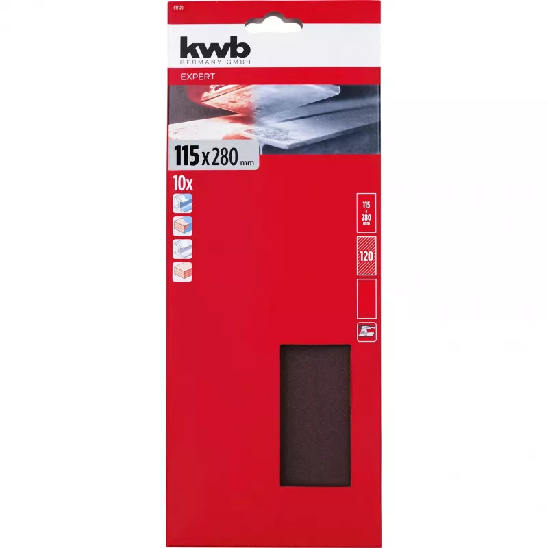 KWB 812120 Hojas de lijado de óxido de aluminio P120, 280 x 115 mm, 10 uds.