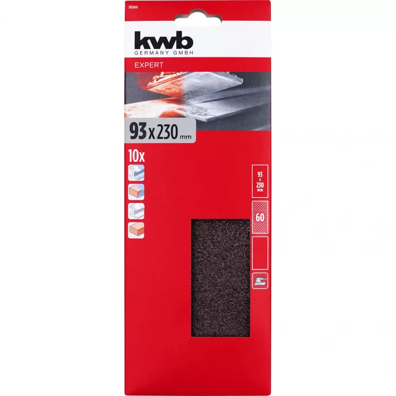 KWB 815060 Hojas de papel de lija, grano 60, 230 mm x 93 mm, 10 unidades