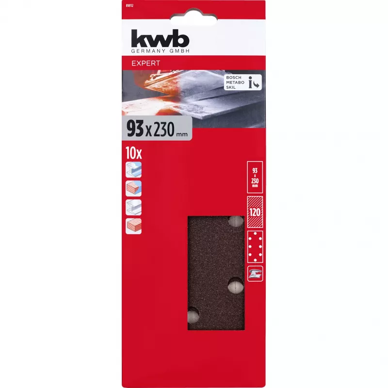 KWB 818112 Hojas de papel de lija grano 120, 230 x 93 mm, 10 unidades