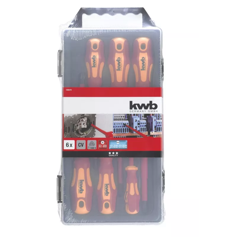 KWB Set de destornilladores de 7 piezas con comprobador de tensión, acero cromo-vanadio, puntas magnéticas, mango ergonómico de 2 componentes 140870