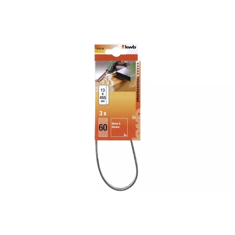 kwb 910506 Set de bandas de lijado, grano 60, 457 mm x 13 mm, 3 uds.
