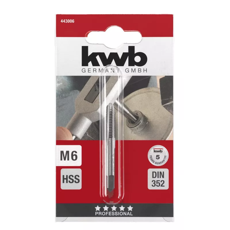 kwb 443006 Macho de roscar manual HSS M6 x 1,0 DIN 352 de desbaste, 1 ud.