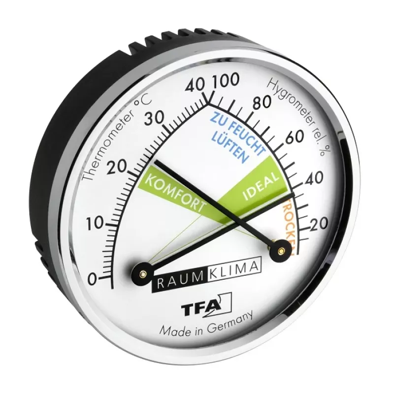 TFA Dostmann 452024 Termohigrómetro, analógico, blanco/plata, montaje en pared o de sobremesa, -15 a +55°C, 0-100% HR
