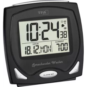 TFA Dostmann Despertador radiocontrolado negro con esfera luminosa 60.2541.01