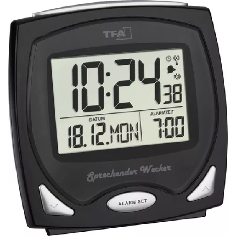 TFA Dostmann Despertador radiocontrolado negro con esfera luminosa 60.2541.01