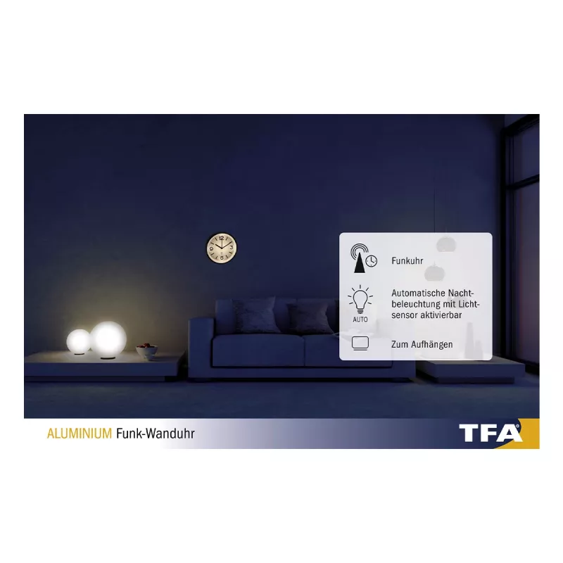 TFA Dostmann 60.3535.02 Reloj de pared radiocontrolado redondo plata - blanco